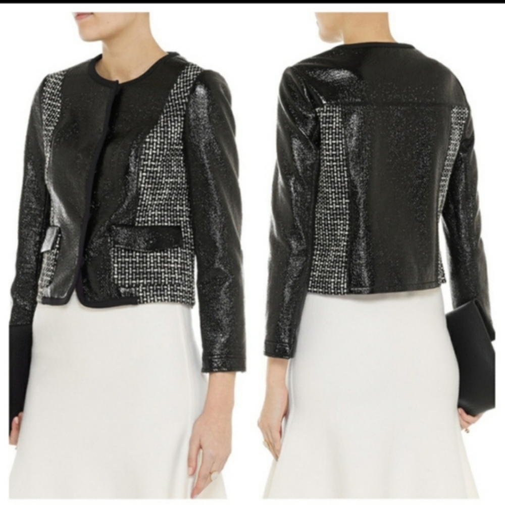 Tory Burch Daria Patent Leather Tweed Jacket